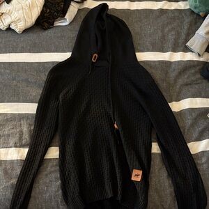 Black Hooded Sweater with Logo Patch